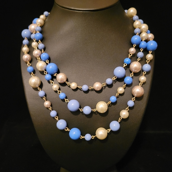 Avon Jewelry - Estate Avon Faux Pearl Blue Beaded Necklace